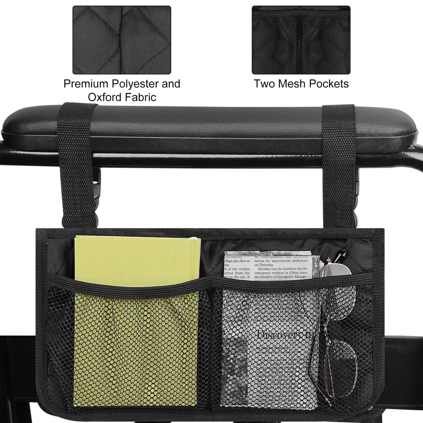 6 Pocket Wheelchair Side Bag with Reflective Stripes