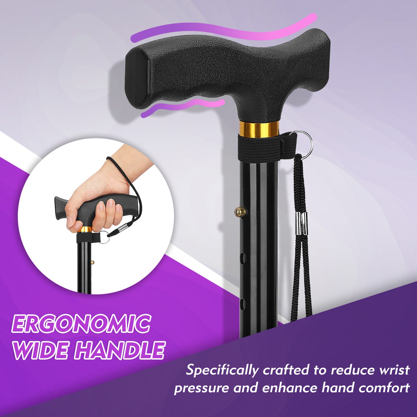 Foldable Walking Cane, Collapsible with Self-Standing Tip