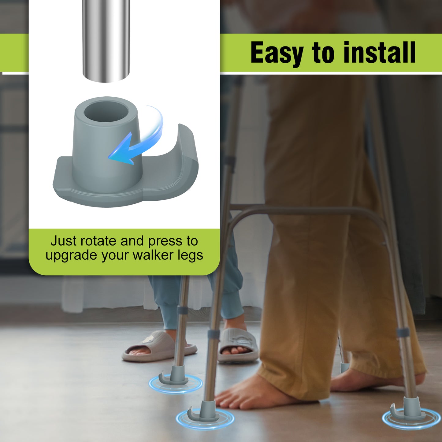 Walker Ski Glides (2-Pack) – Durable Glider Caps for Seniors Walkers