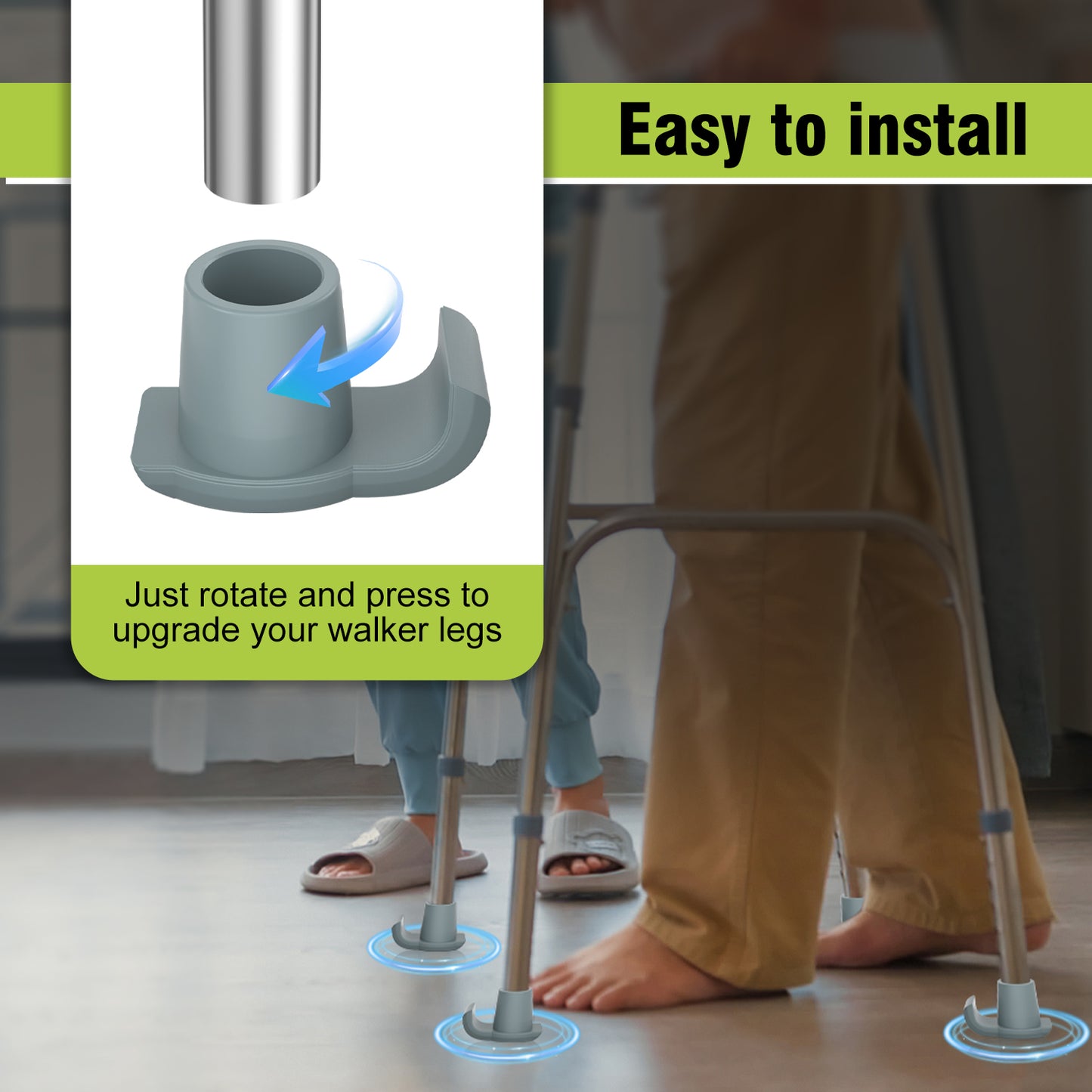 Walker Ski Glides (2-Pack) – Durable Glider Caps for Seniors Walkers