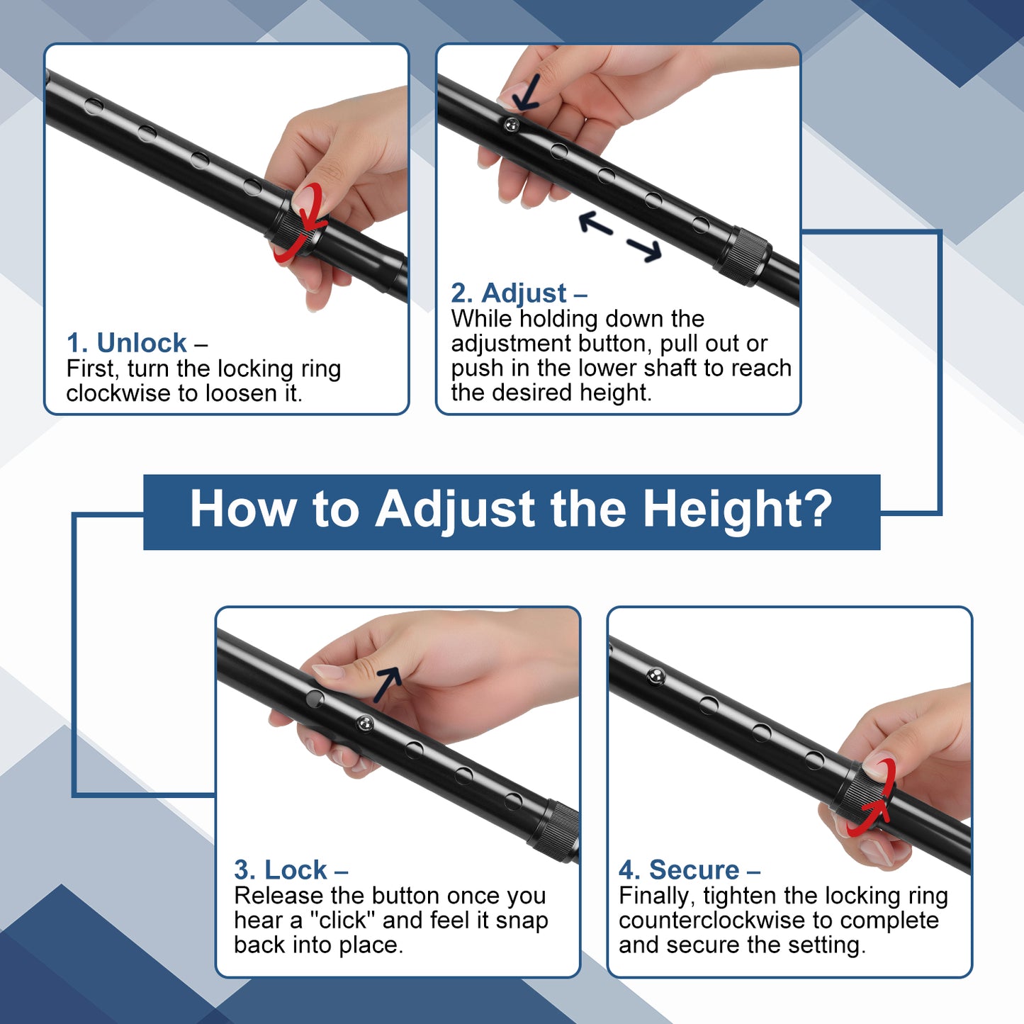 Foldable Adjustable Walking Cane with Offset Ergonomic Handle & All-Terrain Tip