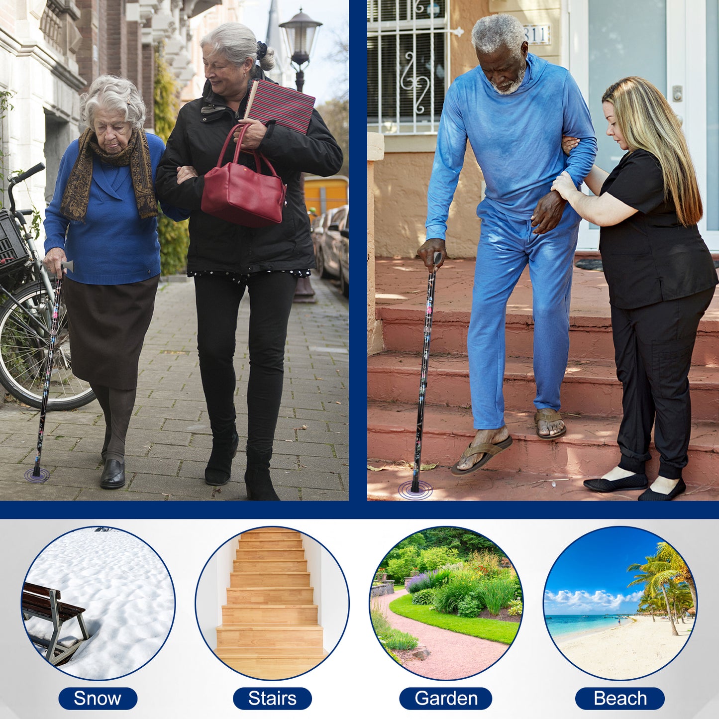 Folding Walking Cane, Adjustable Height, Lightweight Floral Cane