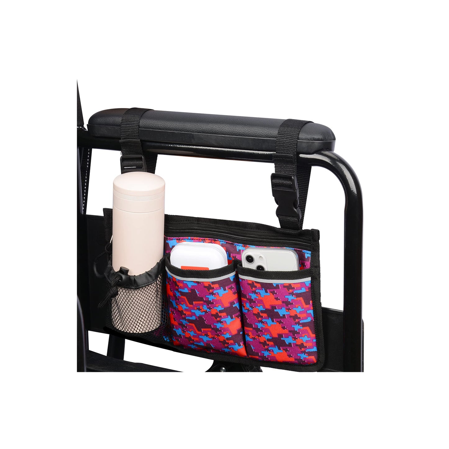 6 Pocket Wheelchair Side Bag with Reflective Stripes