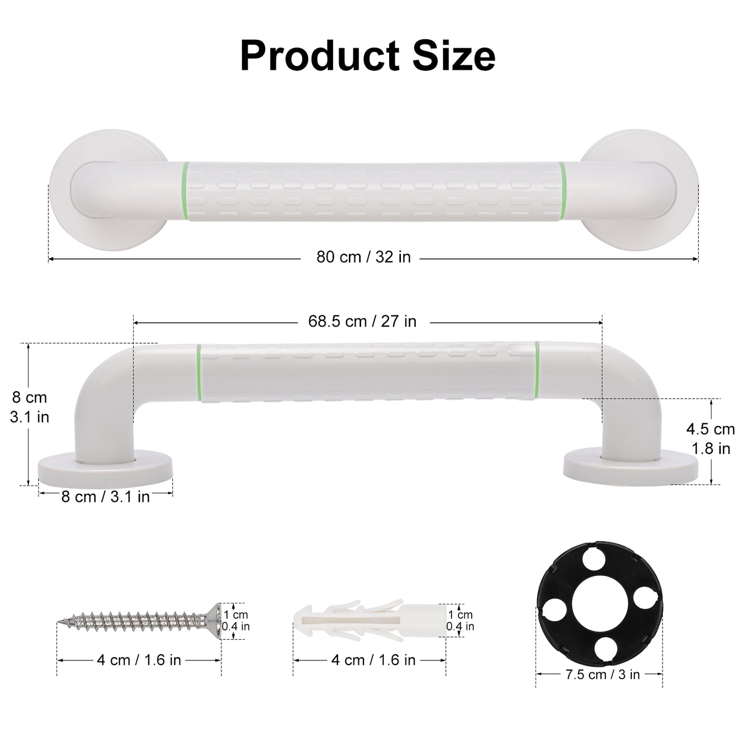 Non-Slip 304 Stainless Steel Bathroom Grab Bar Rail