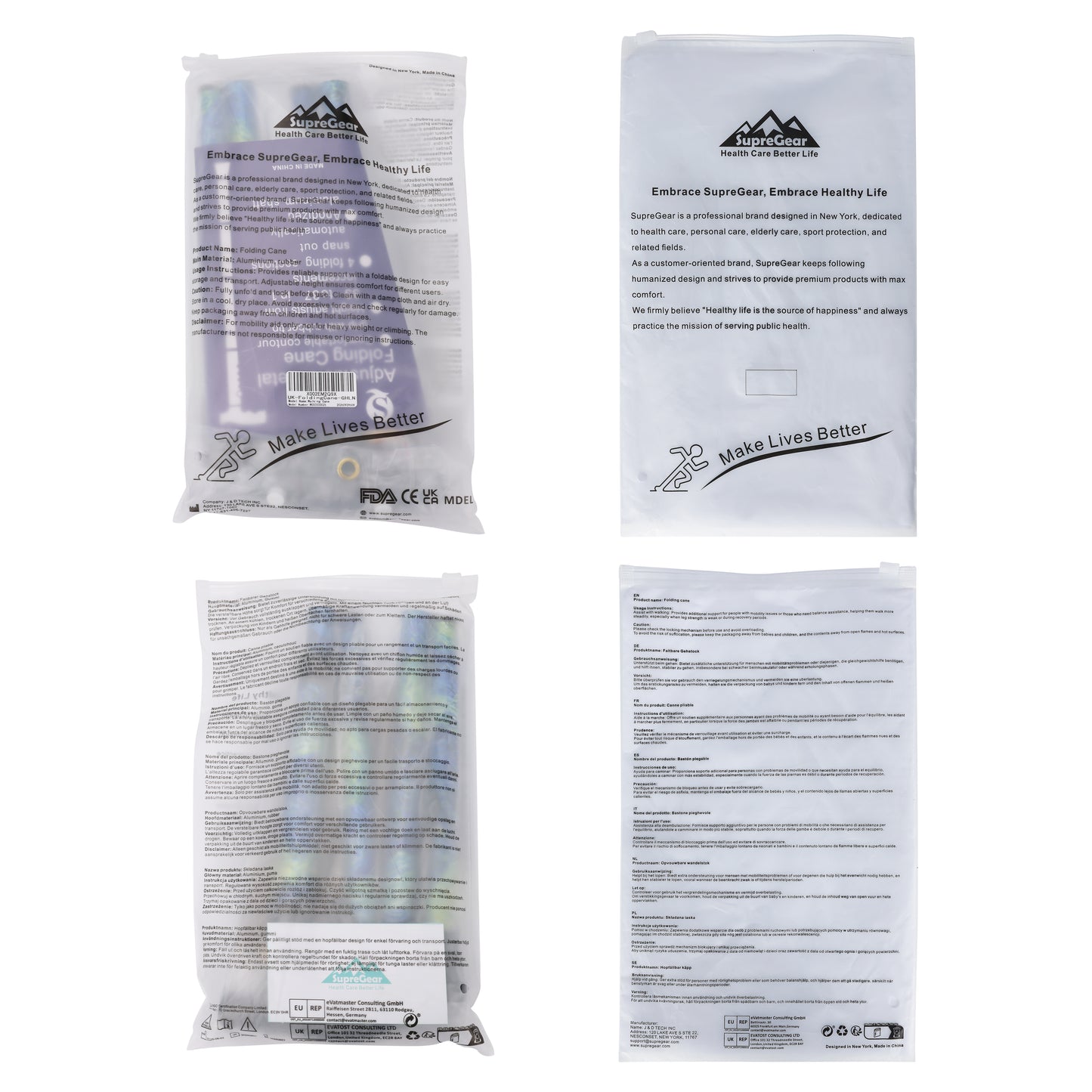 5-Level Adjustable Height Walking Stick Folding Cane