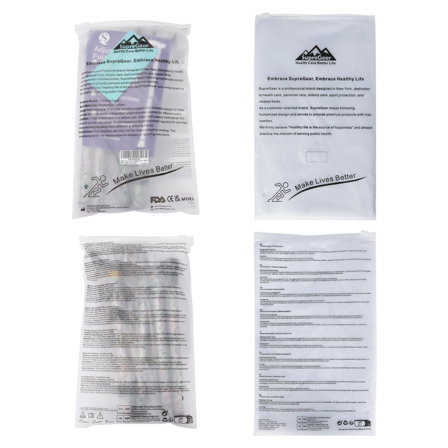 5-Level Adjustable Height Walking Stick Folding Cane