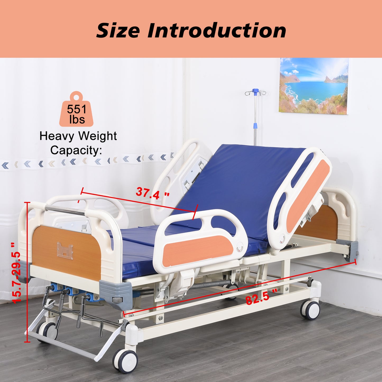 3-Function Manual Crank Hospital Bed (Mattress Included)