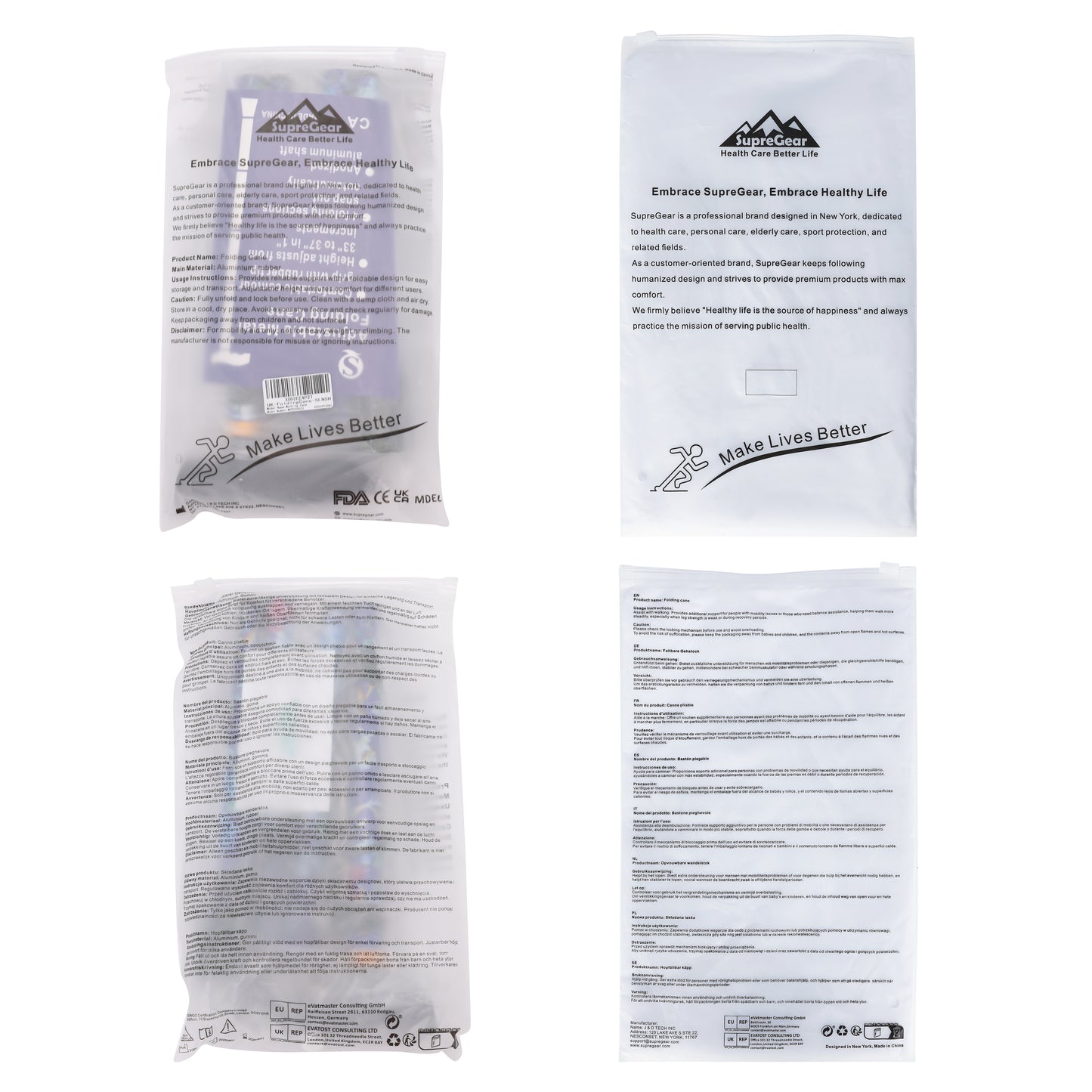 5-Level Adjustable Height Walking Stick Folding Cane