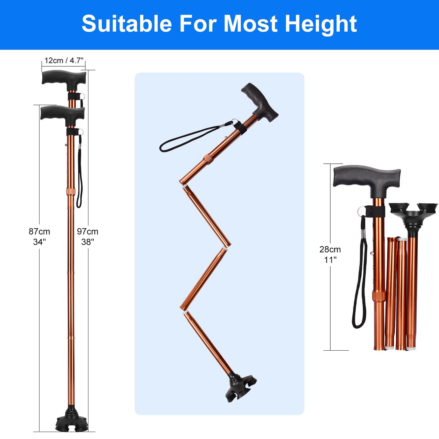 5-Level Adjustable Folding Cane