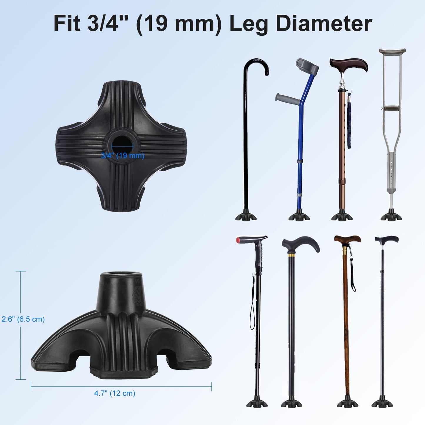 1 Pack Non-Slip Heavy Duty 4 Support Rubber Cane Tips