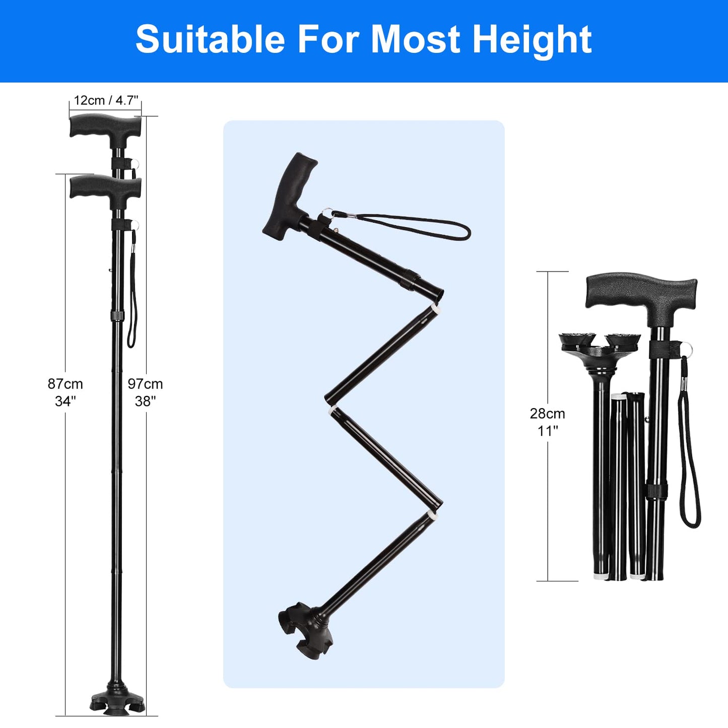 5-Level Adjustable Folding Cane