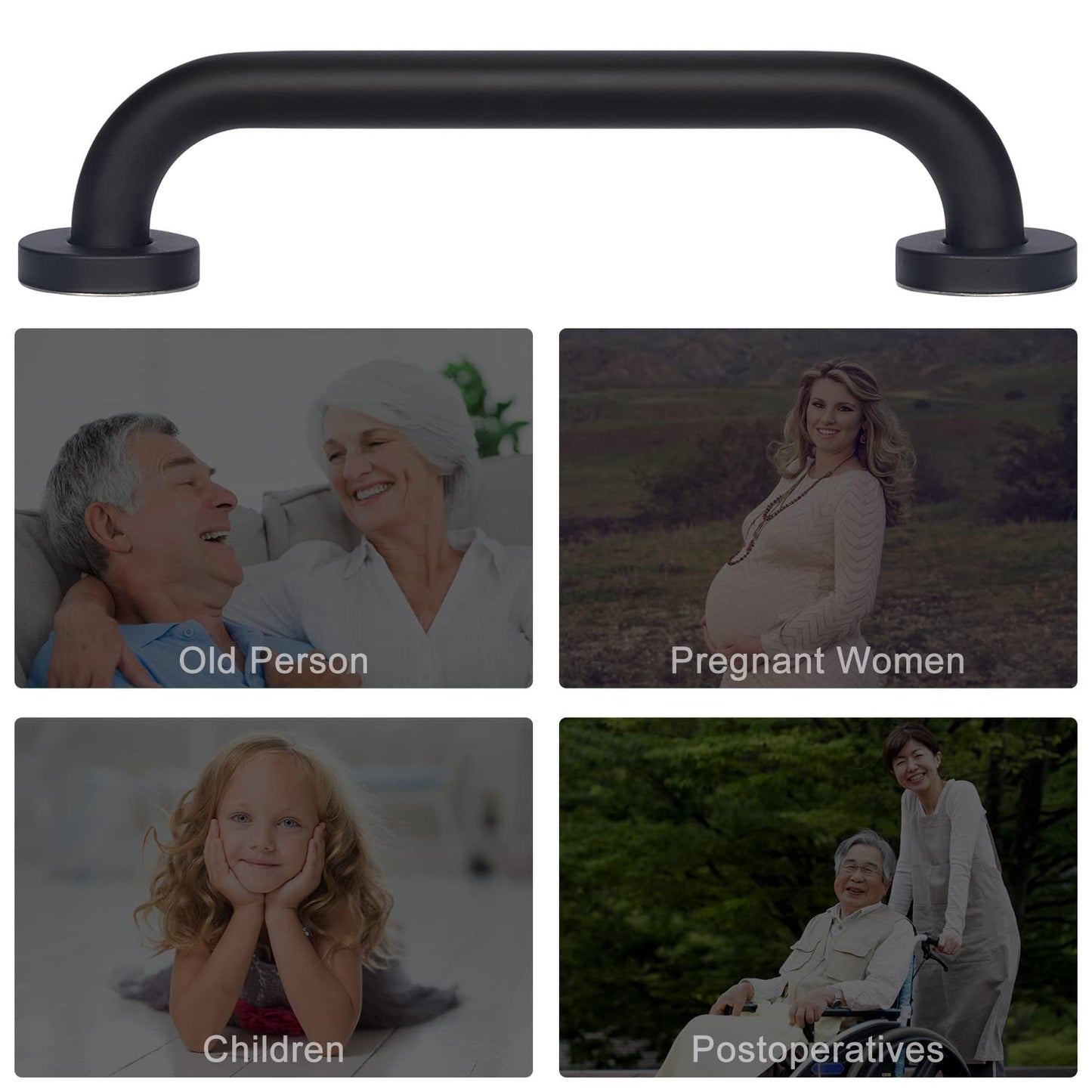 Non-Slip Black Bathroom Safety Grab Bar