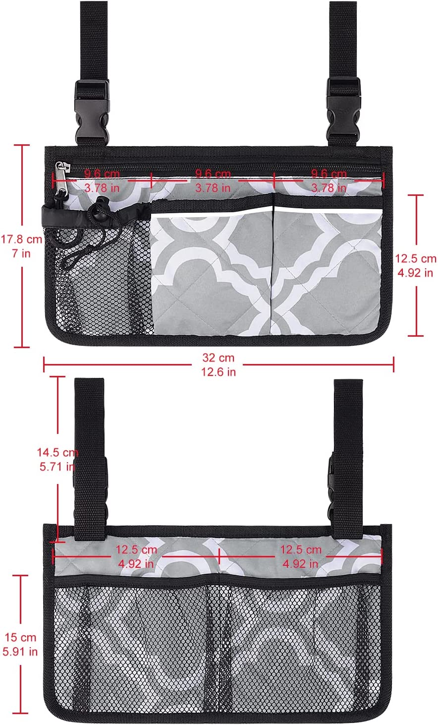 6 Pocket Wheelchair Side Bag with Reflective Stripes