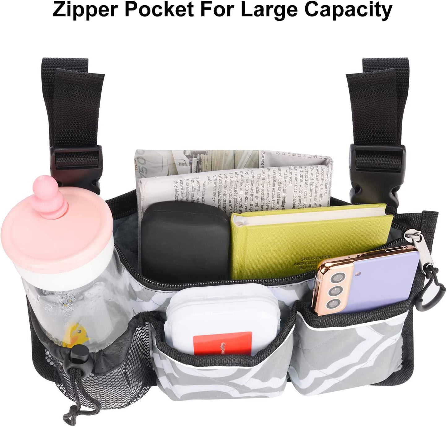 6 Pocket Wheelchair Side Bag with Reflective Stripes