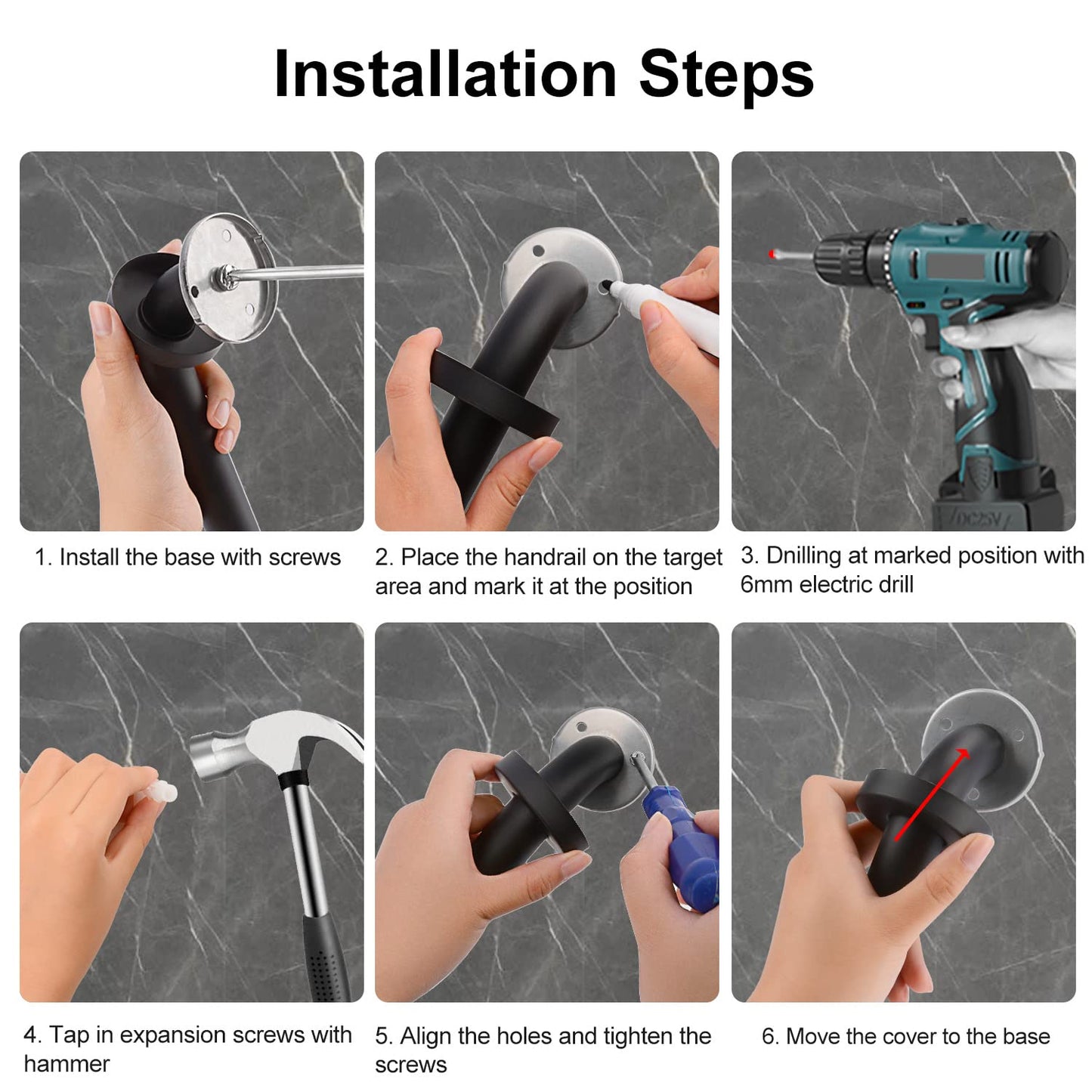 Non-Slip Black Bathroom Safety Grab Bar