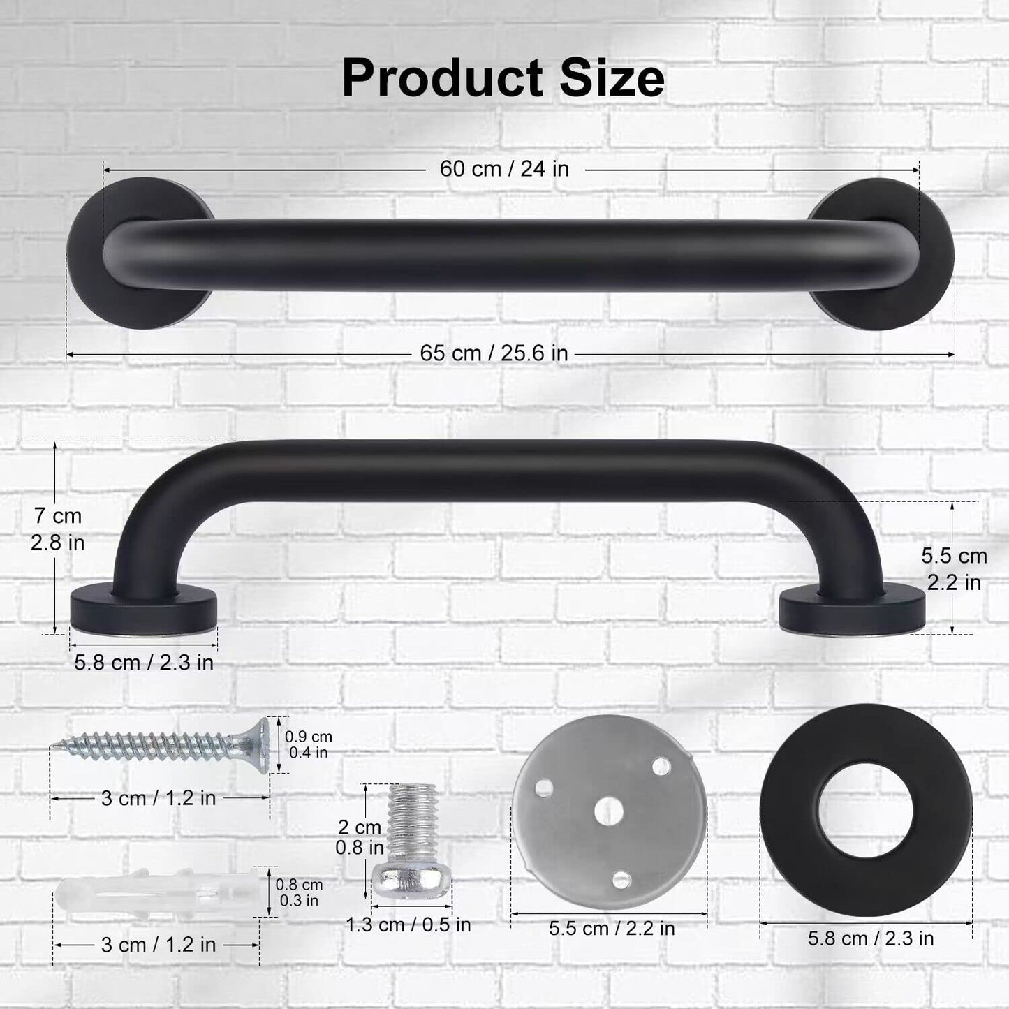 Non-Slip Black Bathroom Safety Grab Bar