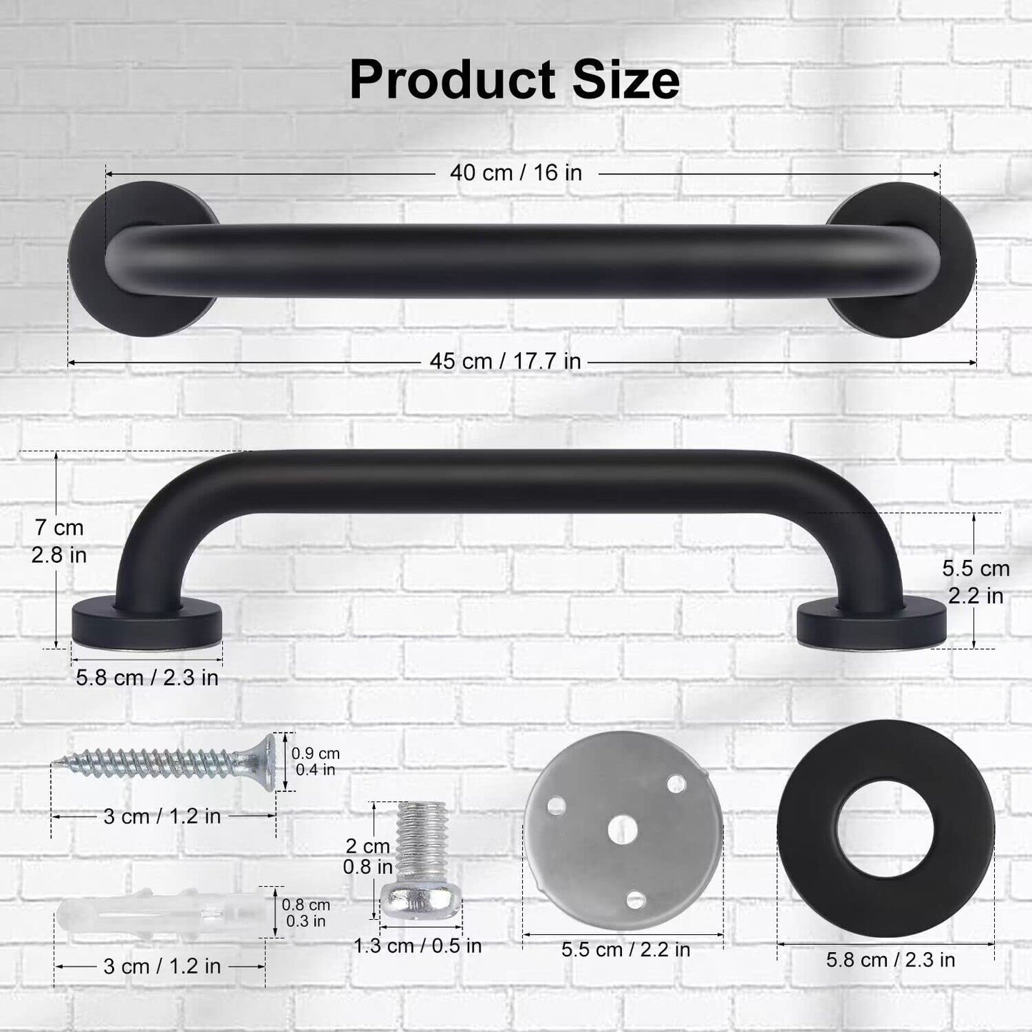 Non-Slip Black Bathroom Safety Grab Bar