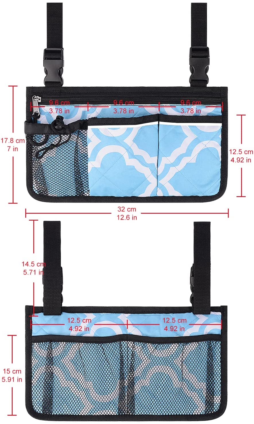 6 Pocket Wheelchair Side Bag with Reflective Stripes