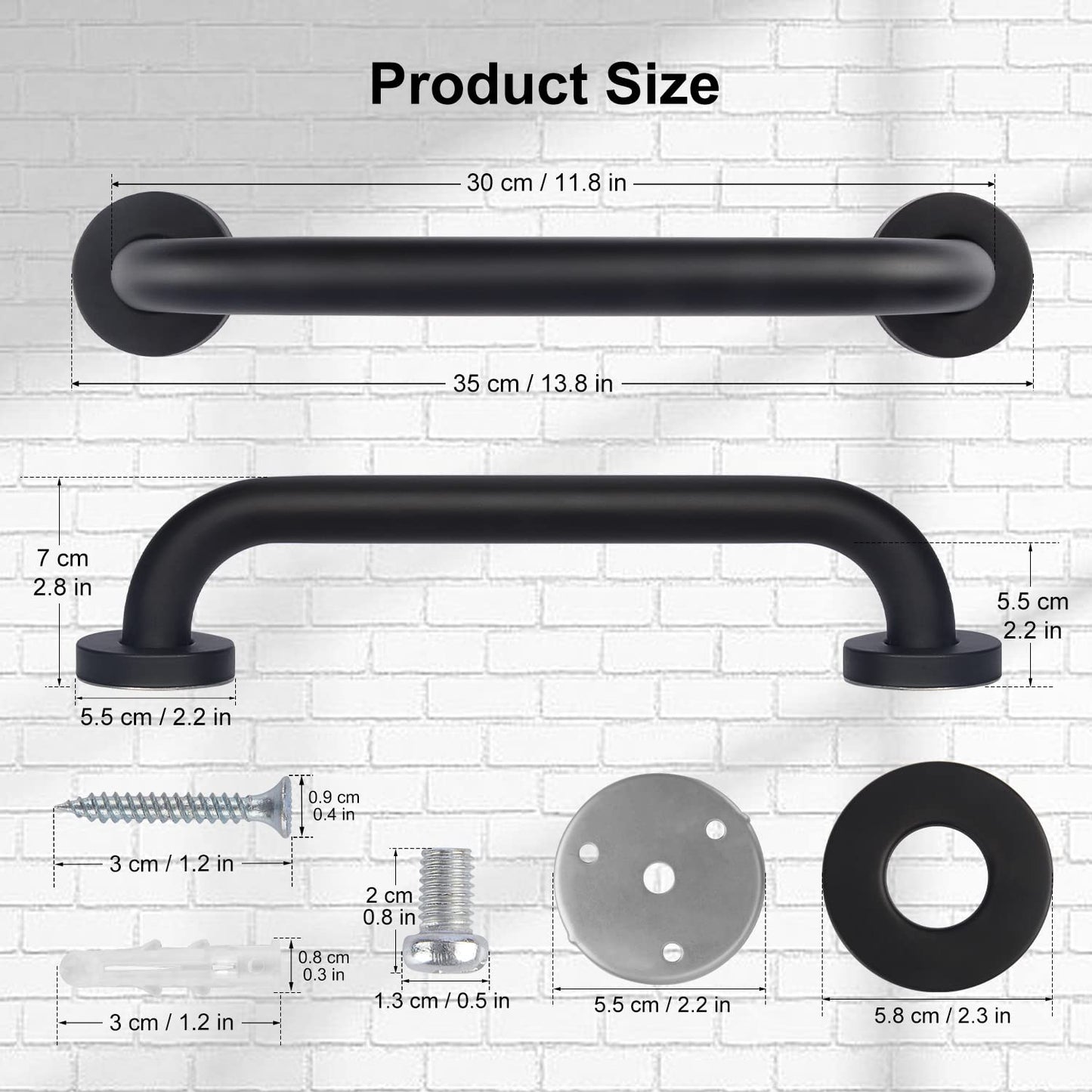 Non-Slip Black Bathroom Safety Grab Bar