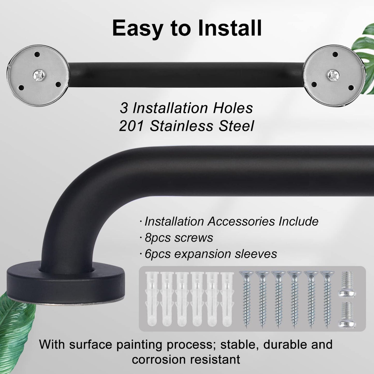 Non-Slip Black Bathroom Safety Grab Bar
