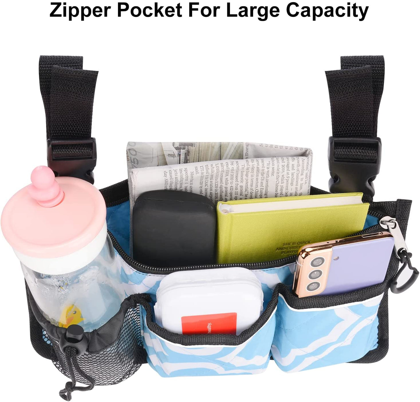 6 Pocket Wheelchair Side Bag with Reflective Stripes
