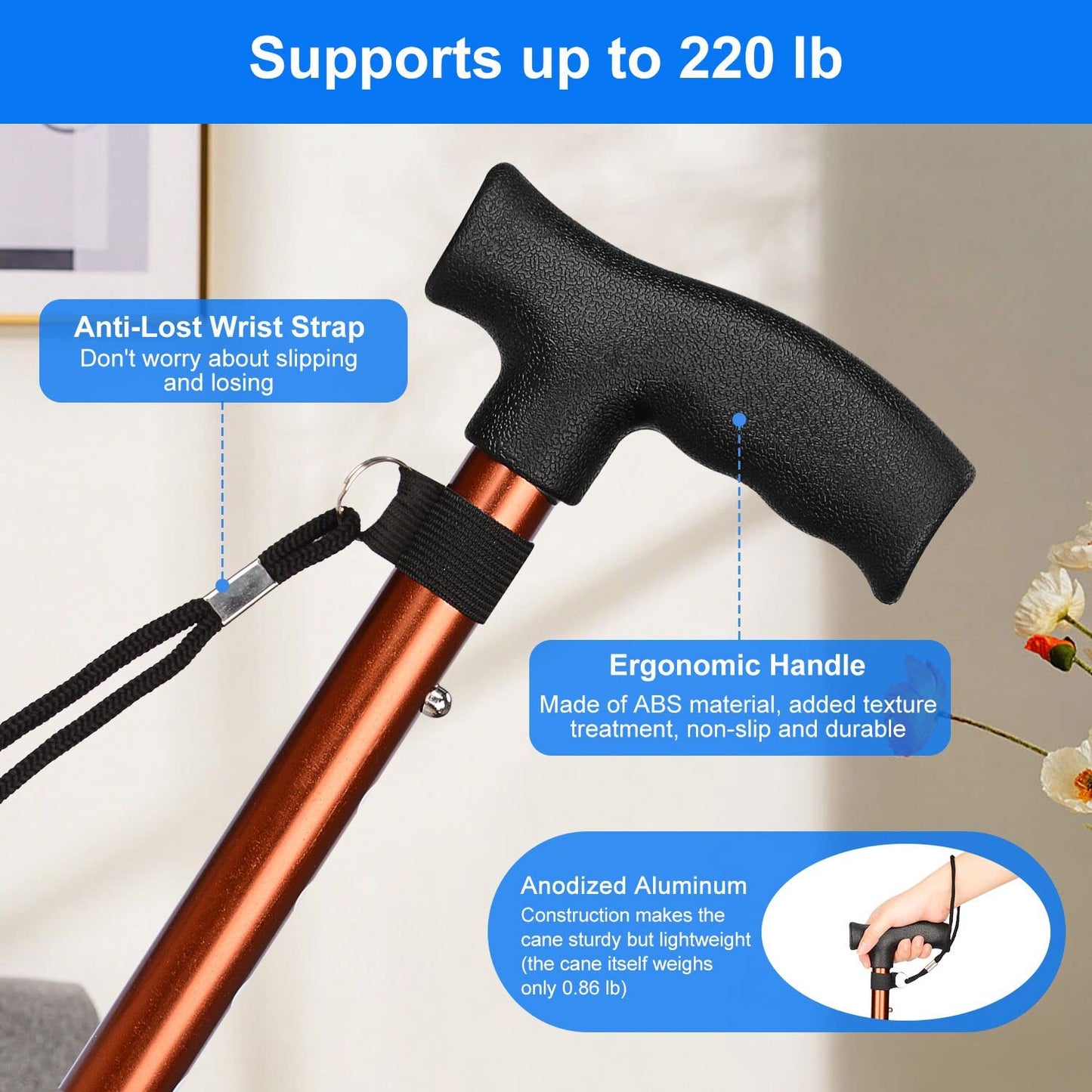5-Level Adjustable Folding Cane