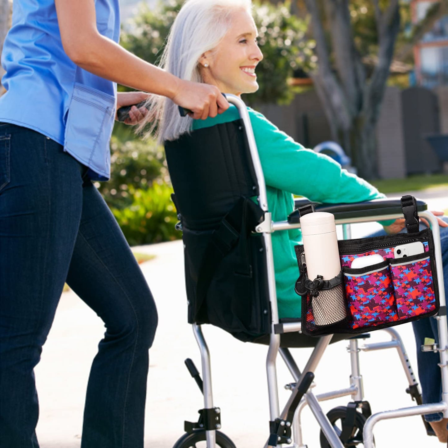 6 Pocket Wheelchair Side Bag with Reflective Stripes