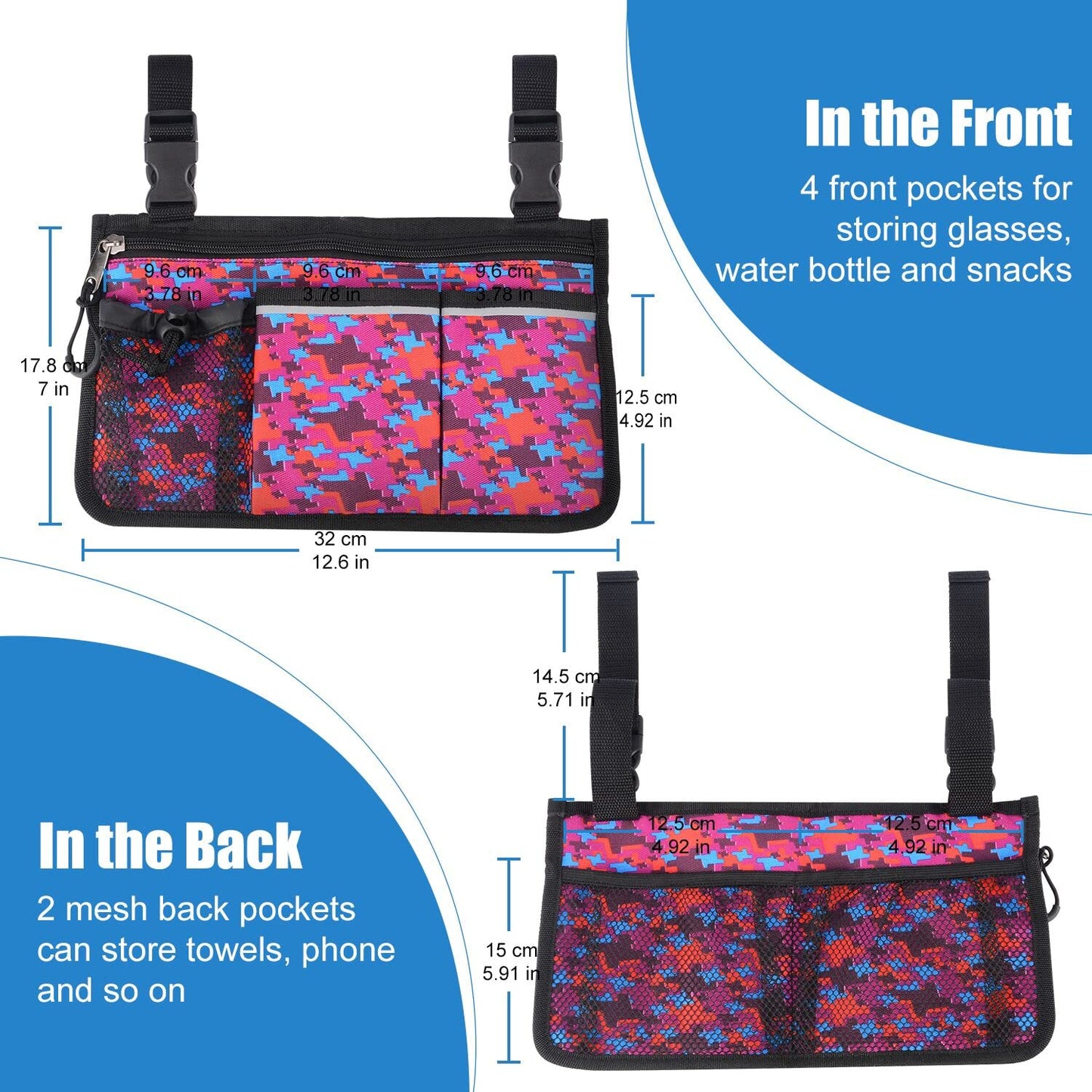 6 Pocket Wheelchair Side Bag with Reflective Stripes