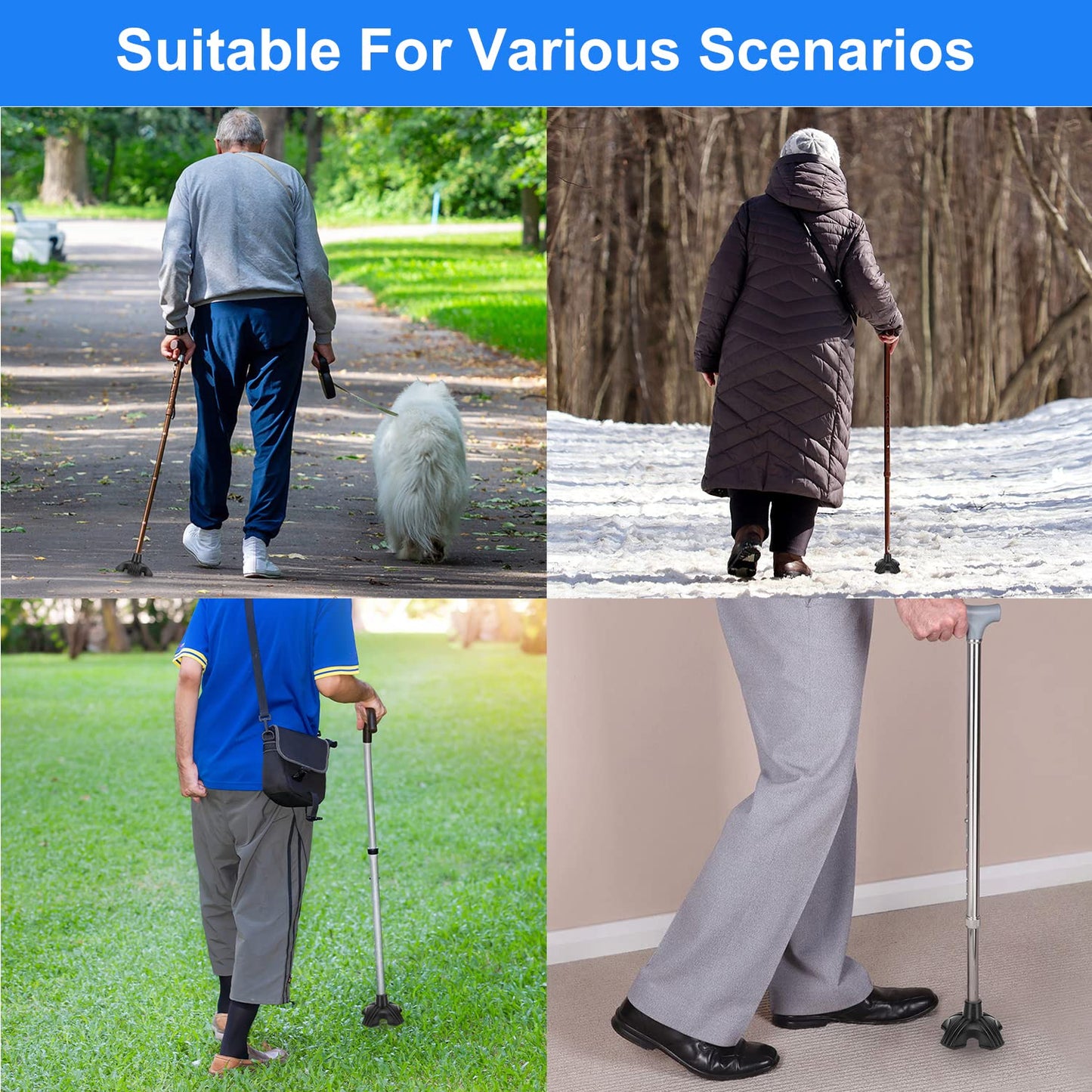 1 Pack Non-Slip Heavy Duty 4 Support Rubber Cane Tips