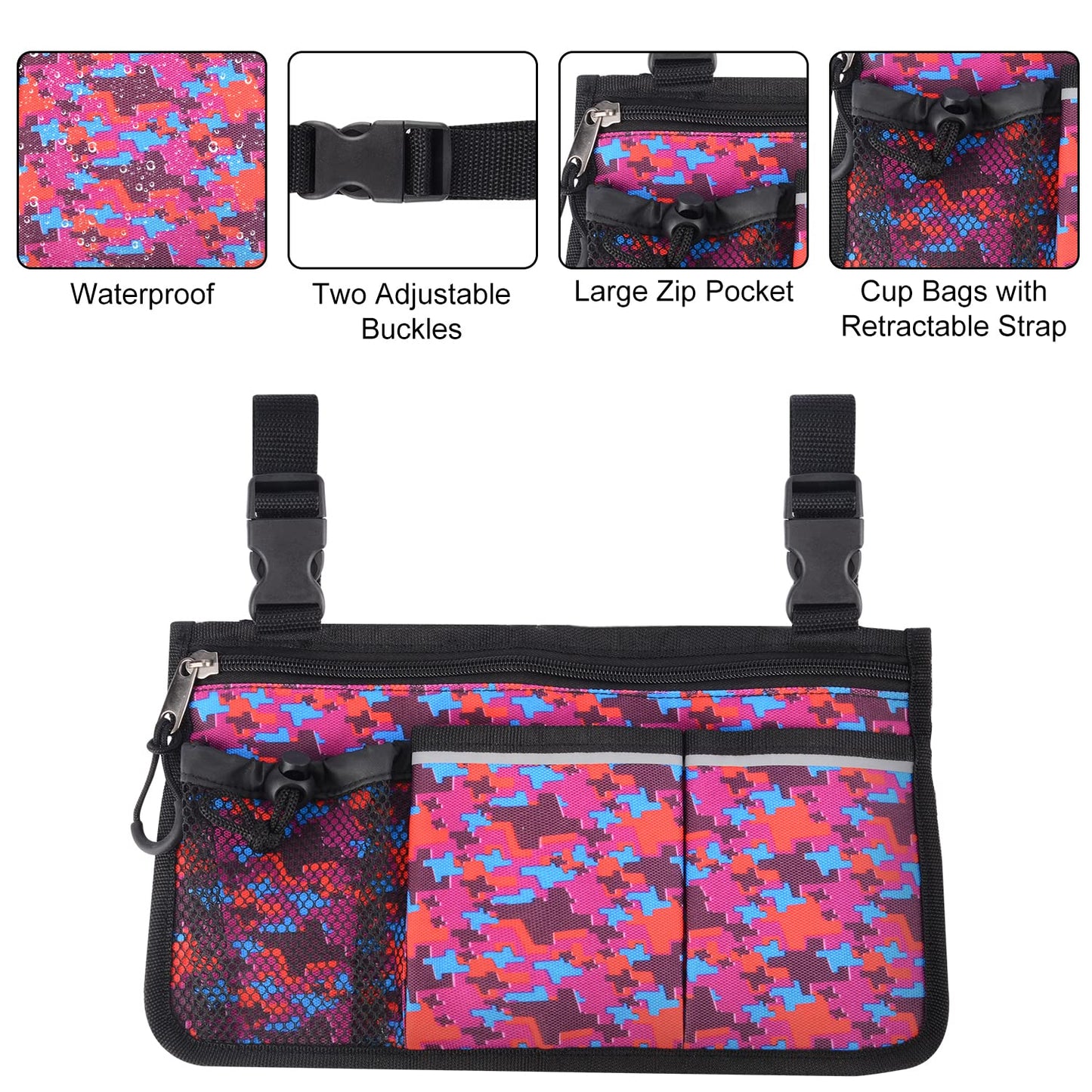 6 Pocket Wheelchair Side Bag with Reflective Stripes