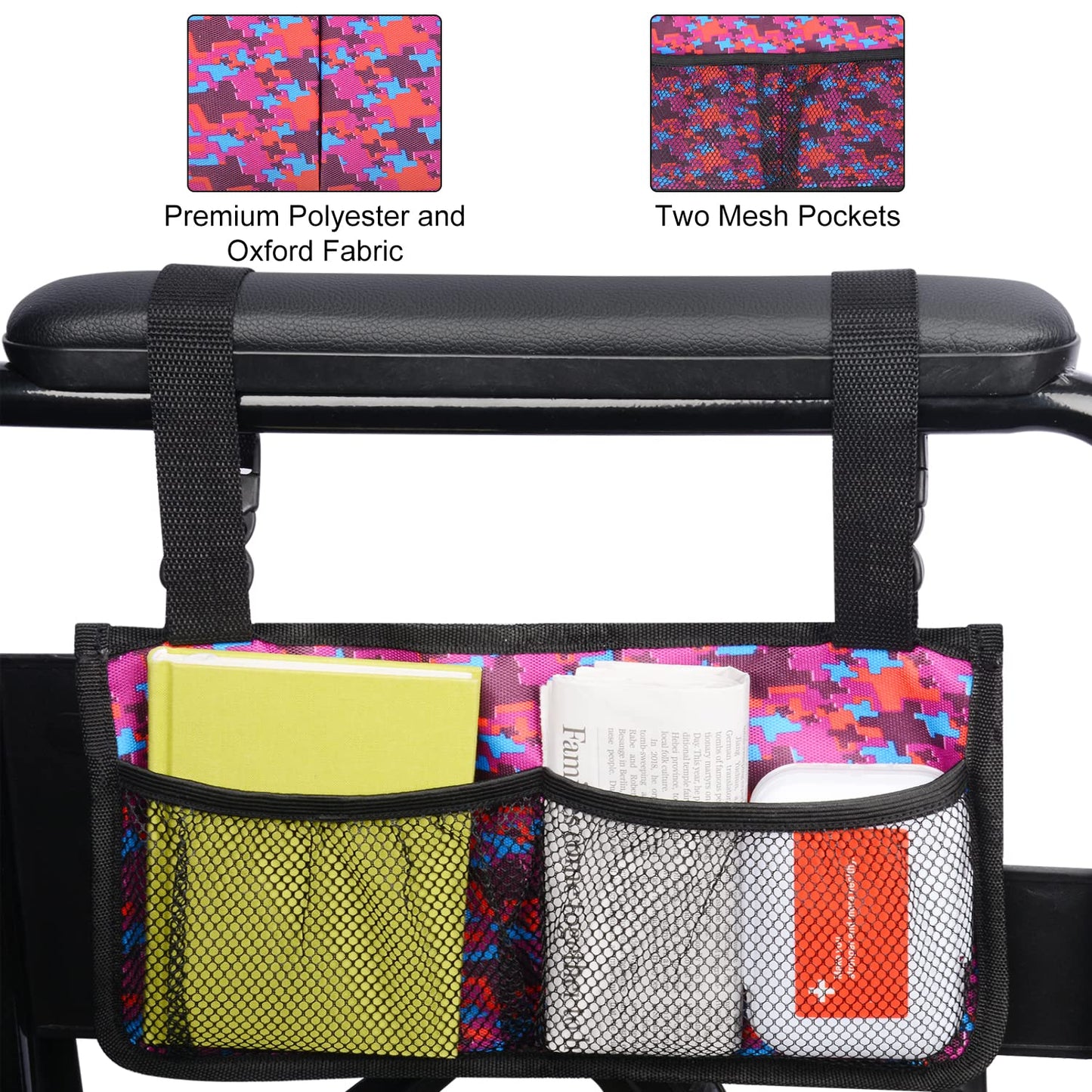 6 Pocket Wheelchair Side Bag with Reflective Stripes
